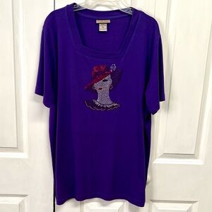 Elegant Purple Women's Top Red Hat Graphic Design Plus Size 1X